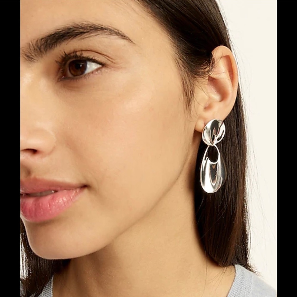 J. Crew metallic drop earrings. Silver mirror. Item # BG755. SOLD OUT ONLINE - Picture 2 of 11